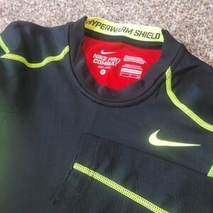 Nike Pro Combat Hyperwarm Shield Mens Small Black Volt Compression Shirt Dri-FIT